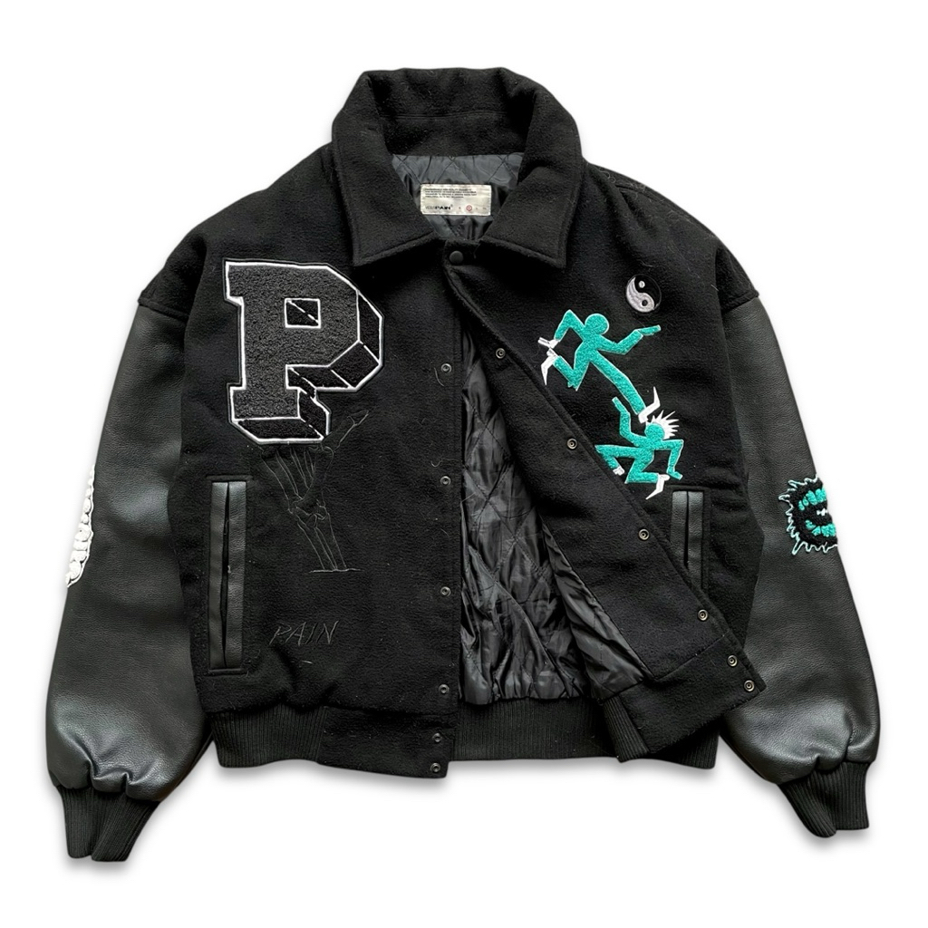 Vicious Pain Chaotic Leather Wool Varsity Jacket