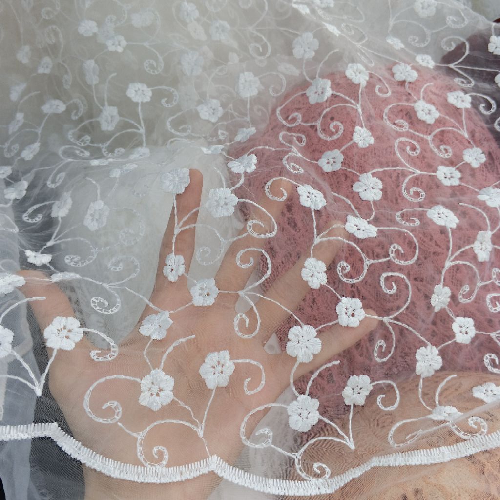 kain organza bordir motif | Harga/0,5m | kain organza bordiran timbul | bahan organza bordir meteran