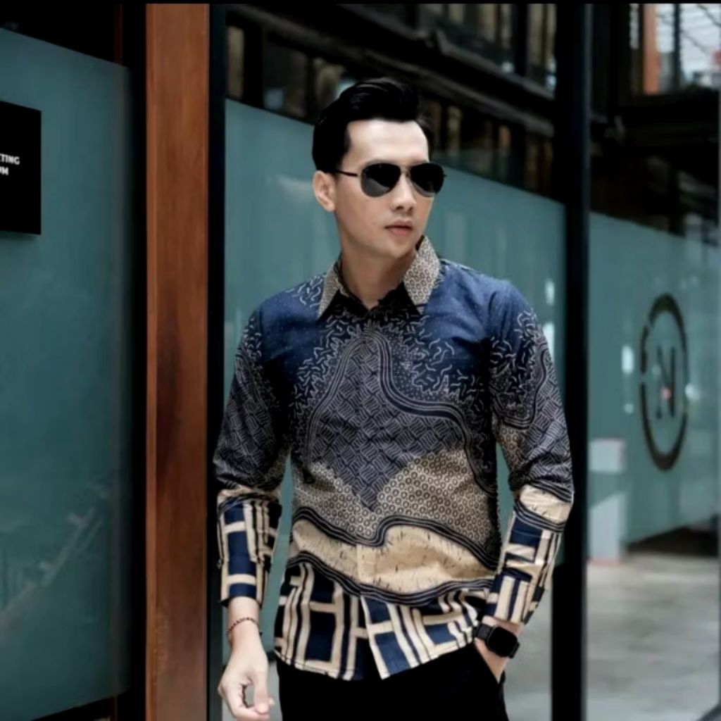 BARA NAVY kemeja batik pria solo full furing lengan panjang modern premium