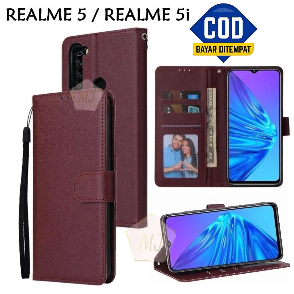Flip Case Realme 5 / Realme 5i / Realme 5S Leather Case Wallet Premium Casing Hp Dompet Cover Handph