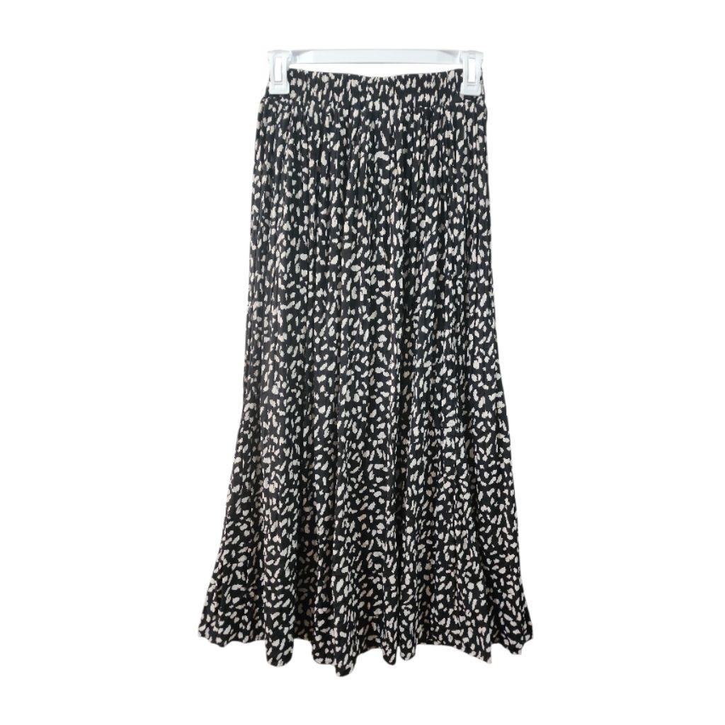 Rok Panjang Flare Maxi Skirt Aksen Plisket Pleats Lipit Motif Totol Macan Leopard Print Kawaii Pinte