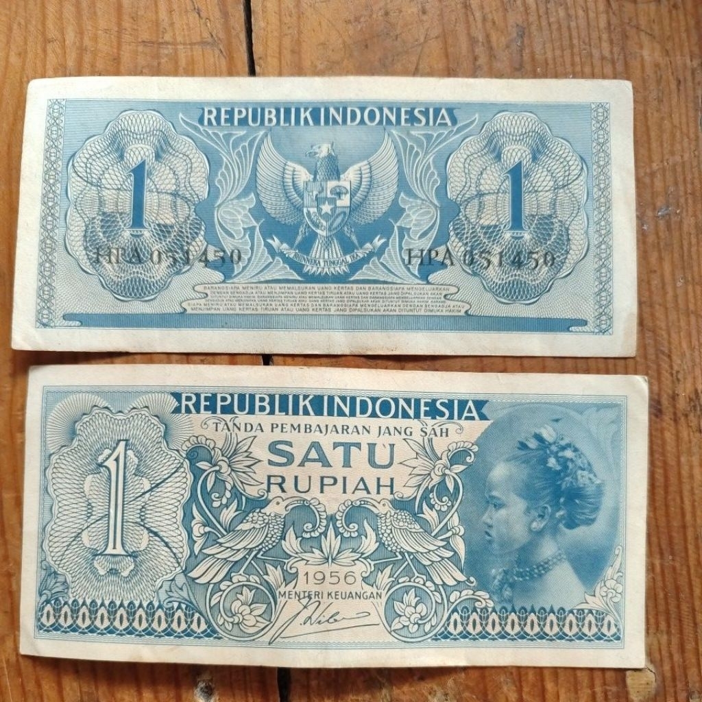 uang kertas 1 rupiah th 1956