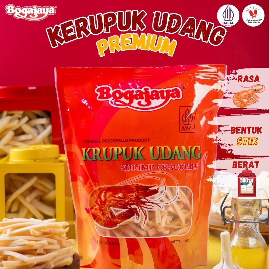 KERUPUK UDANG BOGAJAYA 500 GRAM / KRUPUK UDANG MENTAH (BENTUK STICK)
