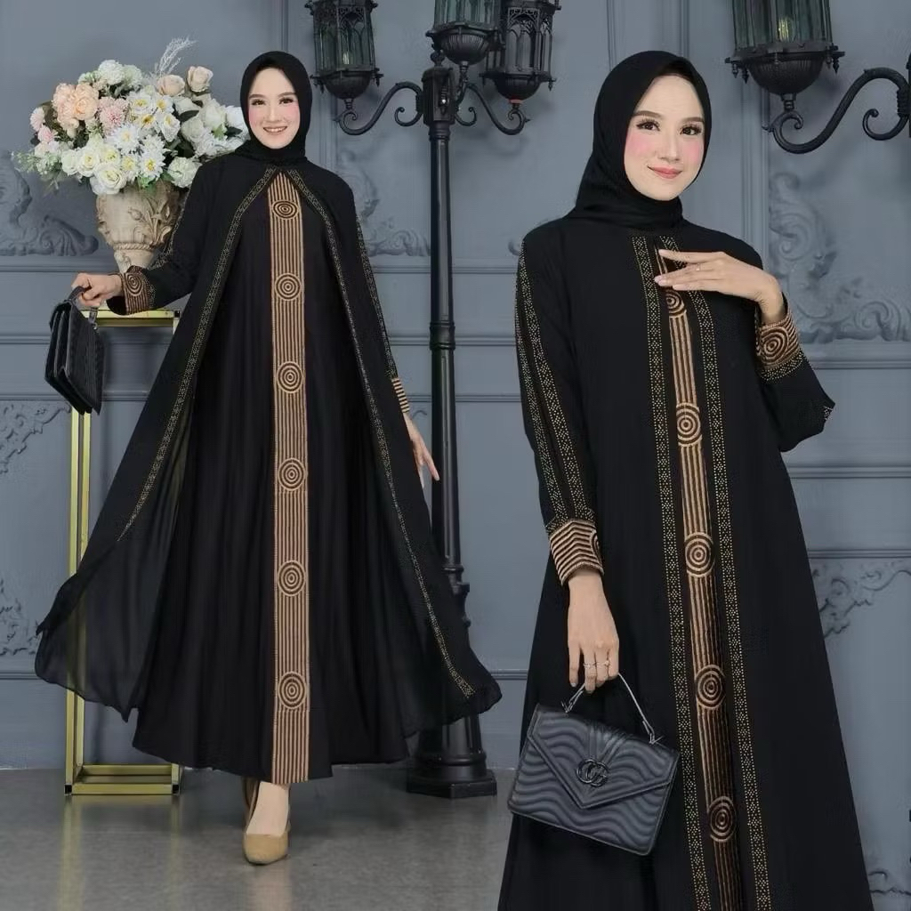 GAMIS ABAYA TURKEY ABAYA HITAM JERSEY MIX CERUTY