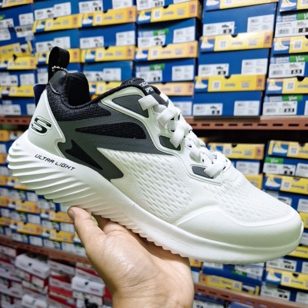 SIZE 40 (25,5cm) SEPATU SKECHERS BOUNDER 232376WBK WHITE PUTIH MEN ORIGINAL
