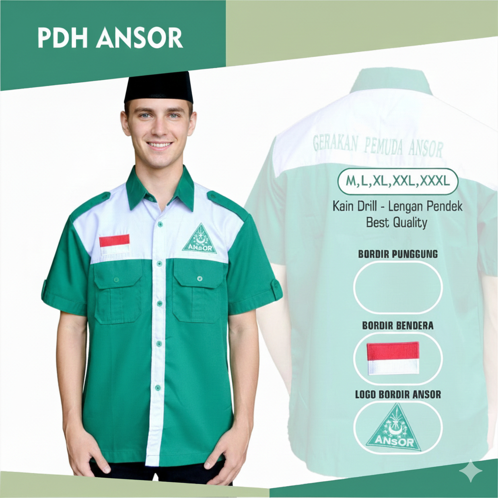 PDH Ansor Gerakan Pemuda Ansor Hem Ansor Kemeja Ansor PDL Ansor Model Terbaru