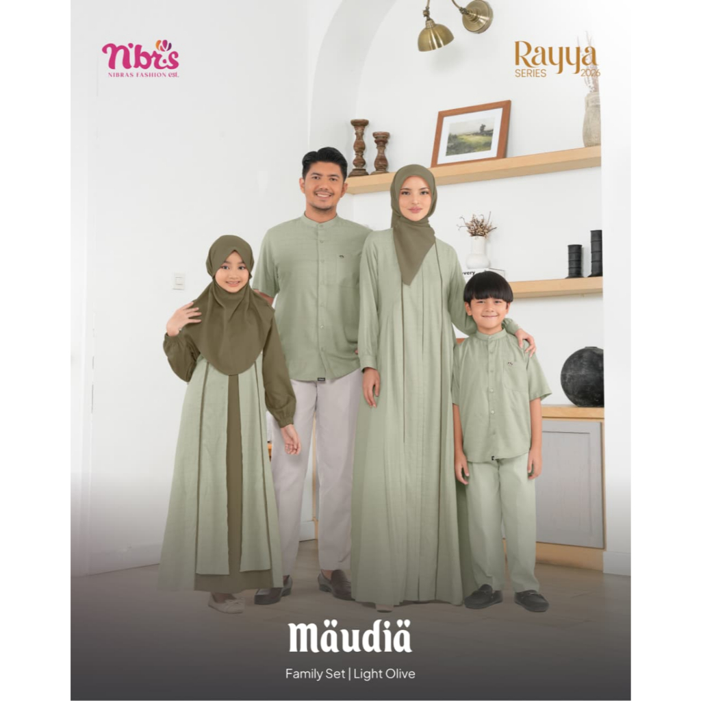 SERAGAM KELUARGA MAUDIA LIGHT OLIVE FAMSET BY NBRS FASHION GAMIS BUSUI POLOS KOKO KEMEJA ATASAN AYAH