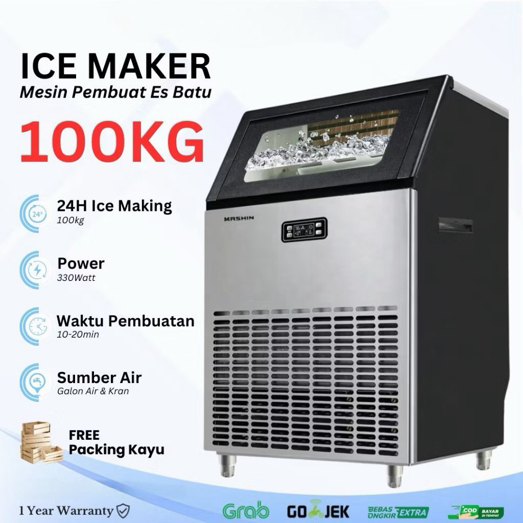 Mesin Es Batu Kristal 100–120KG/Hari Ice Maker Kapasitas Besar untuk Cafe & Restoran