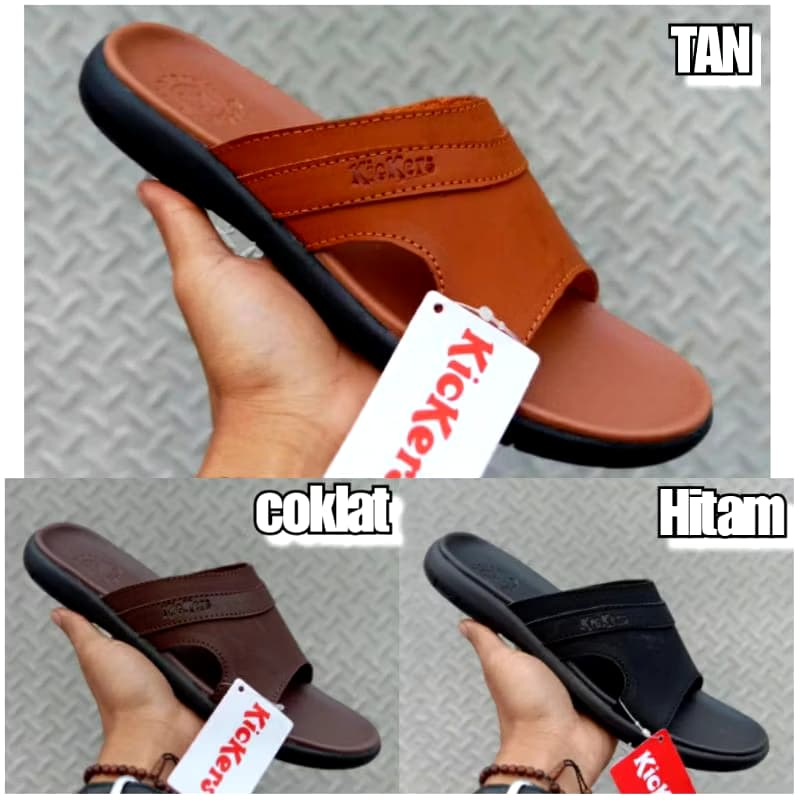 Sandal Slop Kulit ASLI KICKERS Pria 020 Slide on | Sendal Selop Kulit Kickers | Sandal Kickers Casua