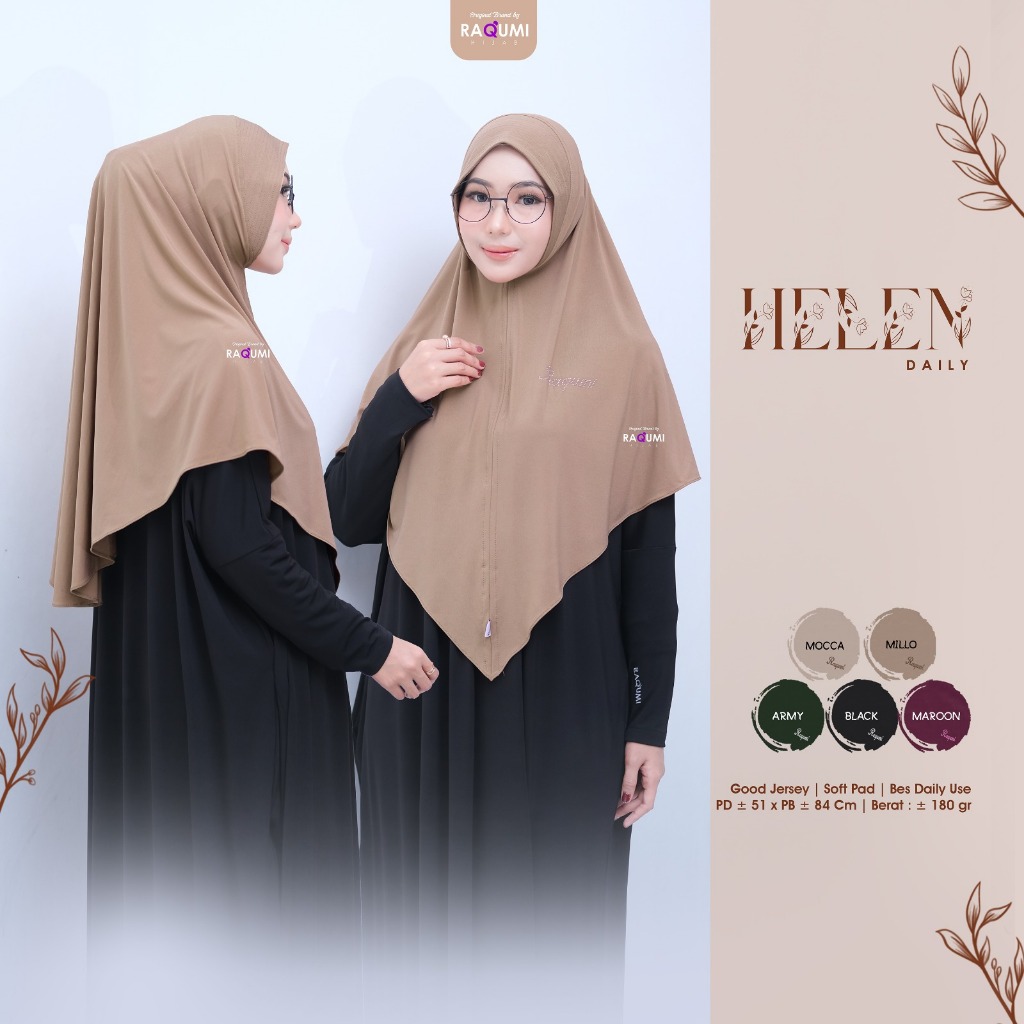 Helen Daily Hijab Original Raqumi Hijab Helen Raqumi Hijab Instant  Good Jersey Soft Pad Raqumi Hija