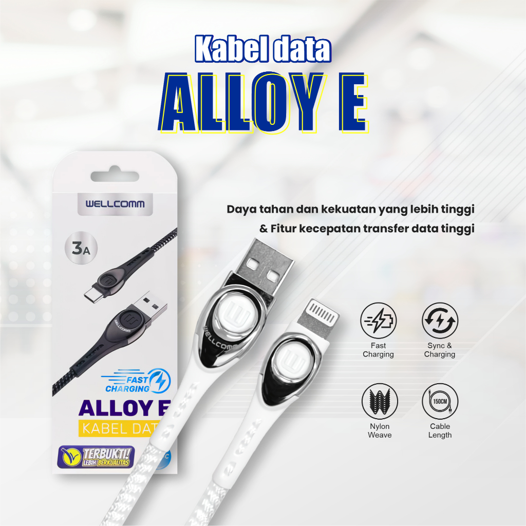 Kabel Data Alloy E iPhone X 11 12 13 14 Fast Charger 3A 1.5M Wellcomm