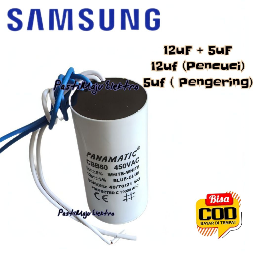 Kapasitor Mesin Cuci Samsung WT Series – Dual Capacitor 12 uF + 5 uF – Motor Wash & Spin