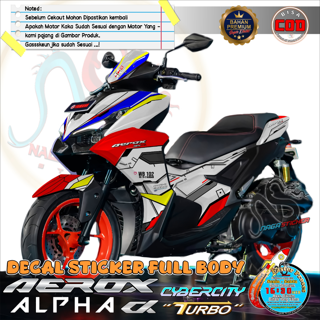 Bisa COD Decal Sticker Full Body YAMAHA AEROX ALPHA Motif GUNDAM STICKER Custom Dekal