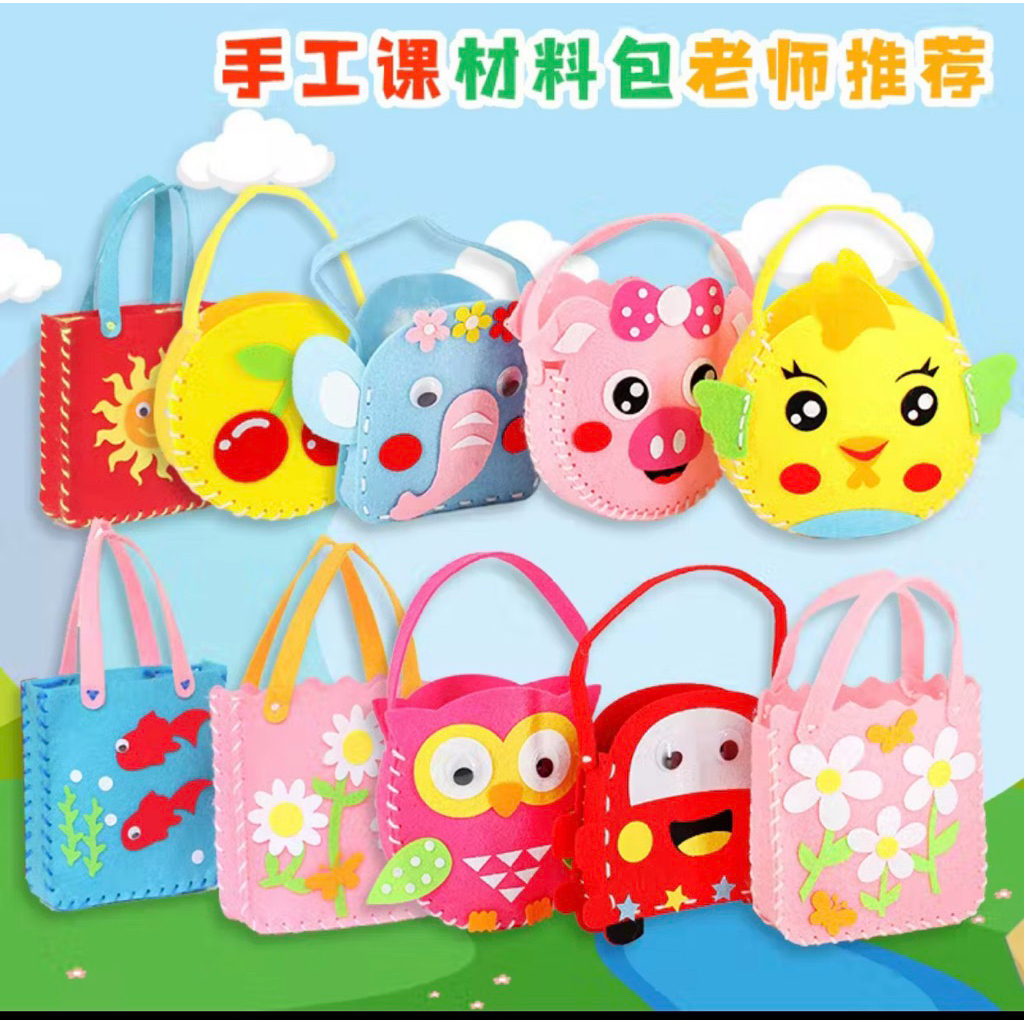 diy merajut anak/souvenir anak/diy meronce/diy tas flanel lucu/diy bag/montessori