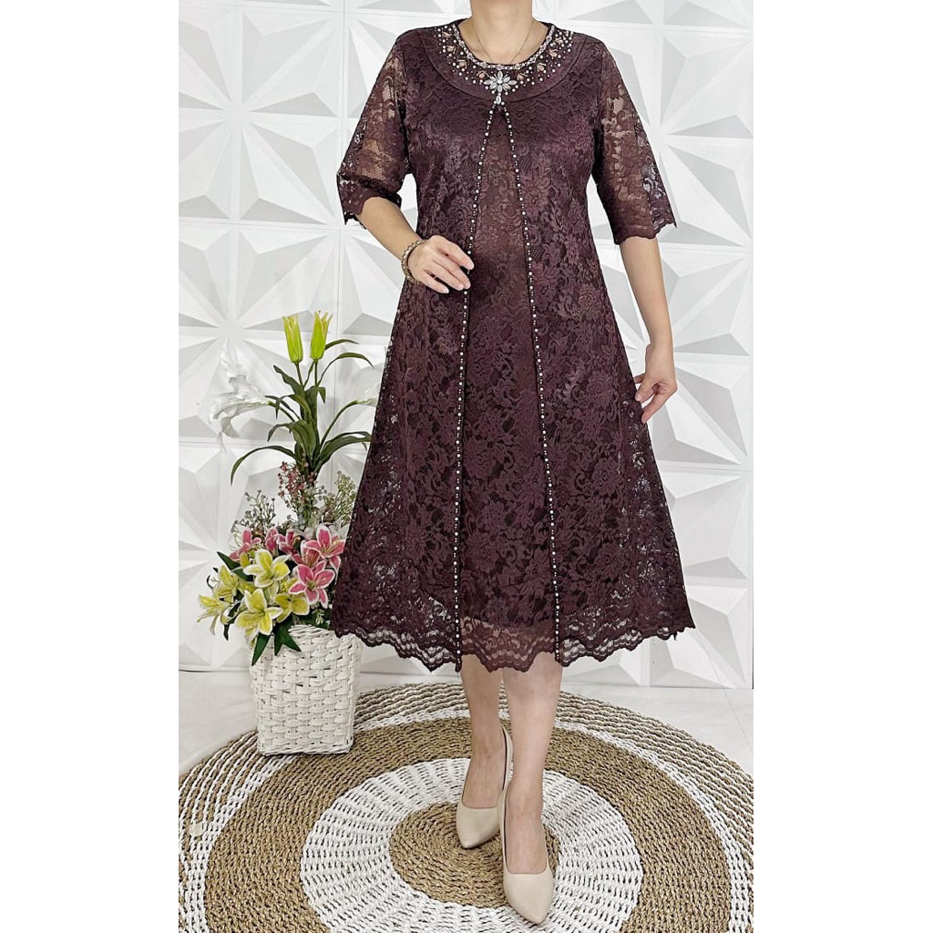 Dress Ratu Elizabeth Brokat 2 Lapis Mewah