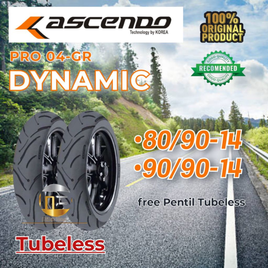 Ban motor ASCENDO DYNAMIC Ring 14 Tubeles 80/90-14 90/90-14 gratis pentil