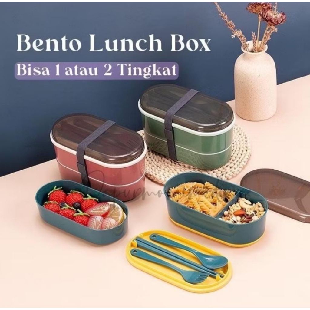 Lunch Box Anti Tumpah Anti Campur | Kotak Makan 2 Tingkat | Bekel Makan