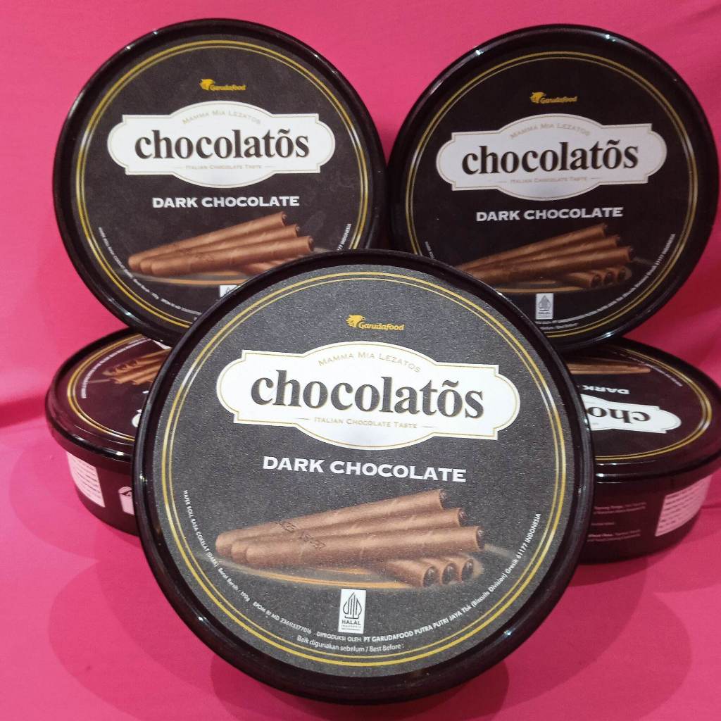 Chocolatos Dark Chocolate 190 Gram Wafer Roll  Jar Toples Kaleng
