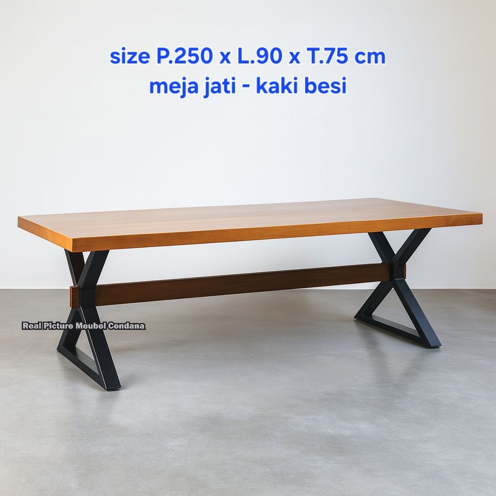 Meja Makan Kayu Jati Kaki Besi Meja Makan Panjang 250cm Meja Makan Minimalis Jati Meja Makan Kaki Be