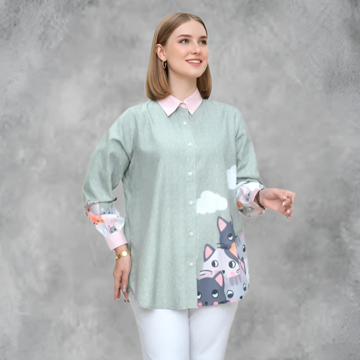 SELENA Cartoon Printed Shirt | Atasan Kemeja Katun Toyobo Full Printing Motif Karakter Lucu Unik Wan