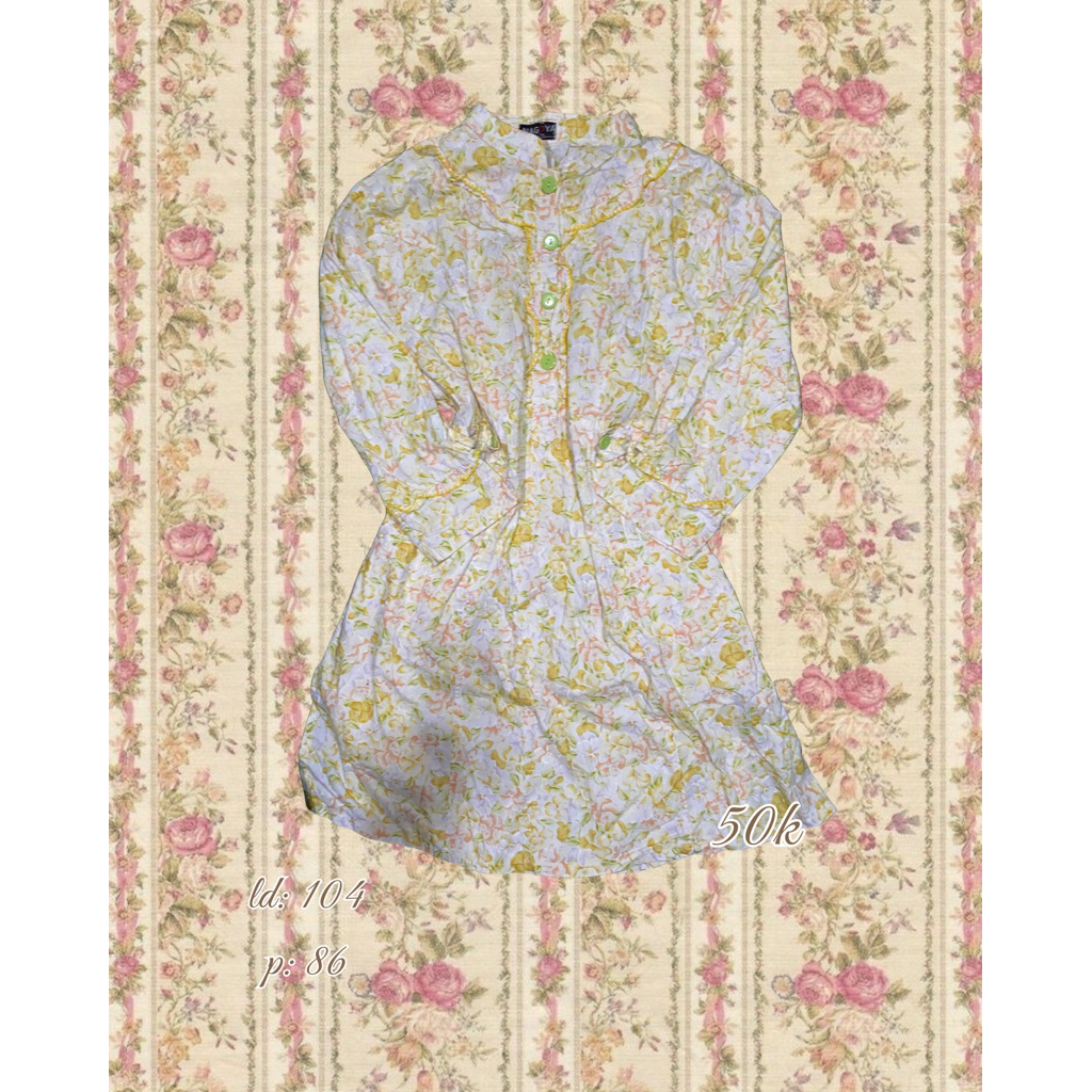 dress tunik kuning bunga-bunga