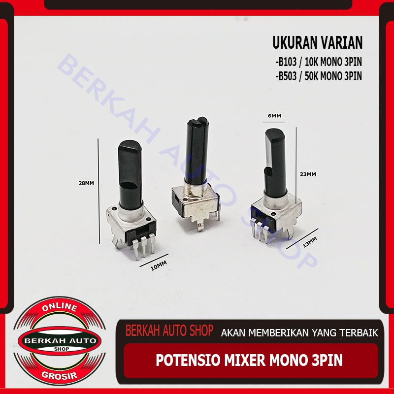 Potensio mixer 3pin 10k 50k b103 b503 mono