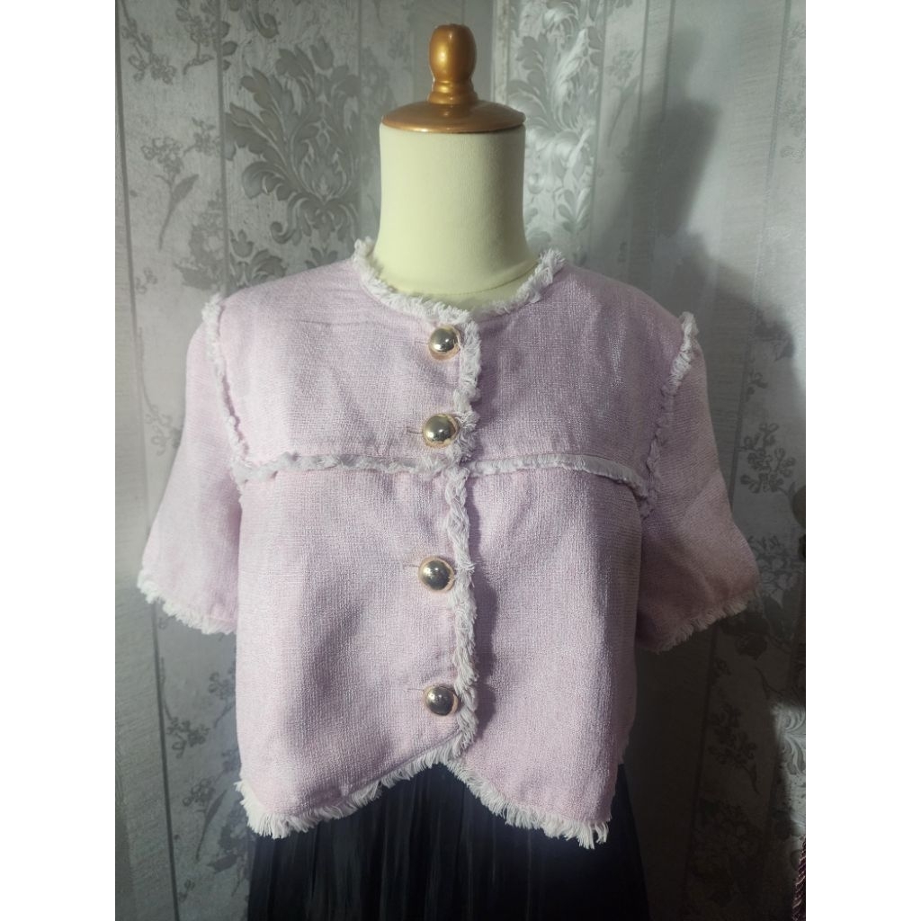 Blazer Crop Tweed Pink Muda