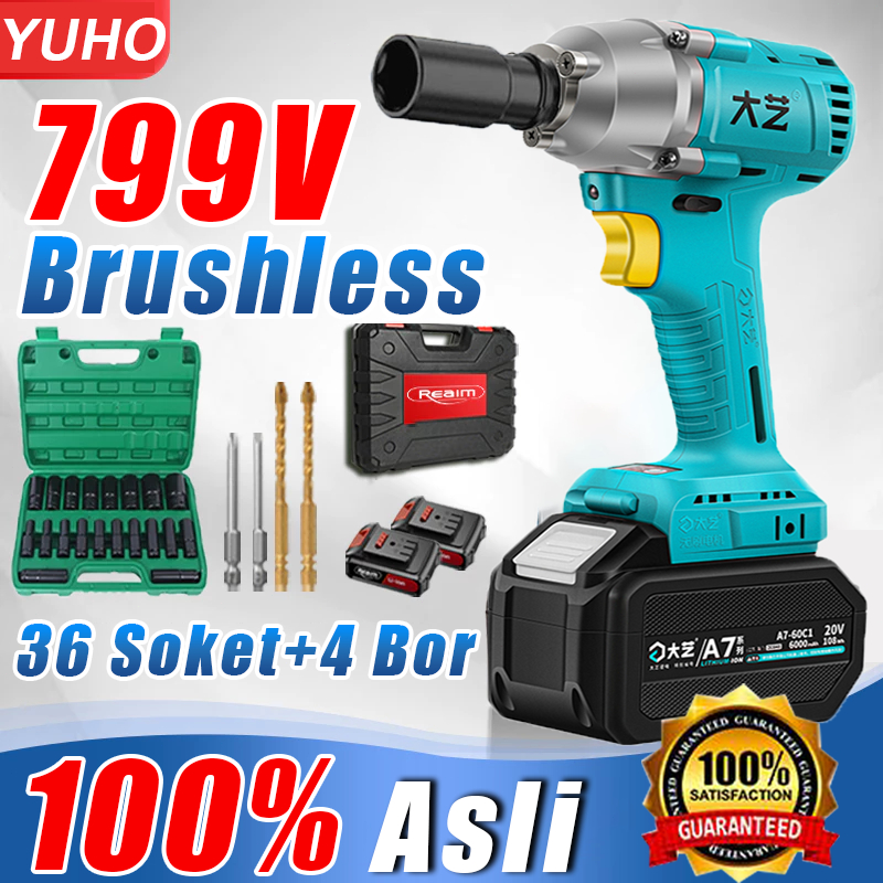 Cordless Impact Wrench 799V Brushless impact 2 Baterai Brushless bor impact Cordless Electric Wrench
