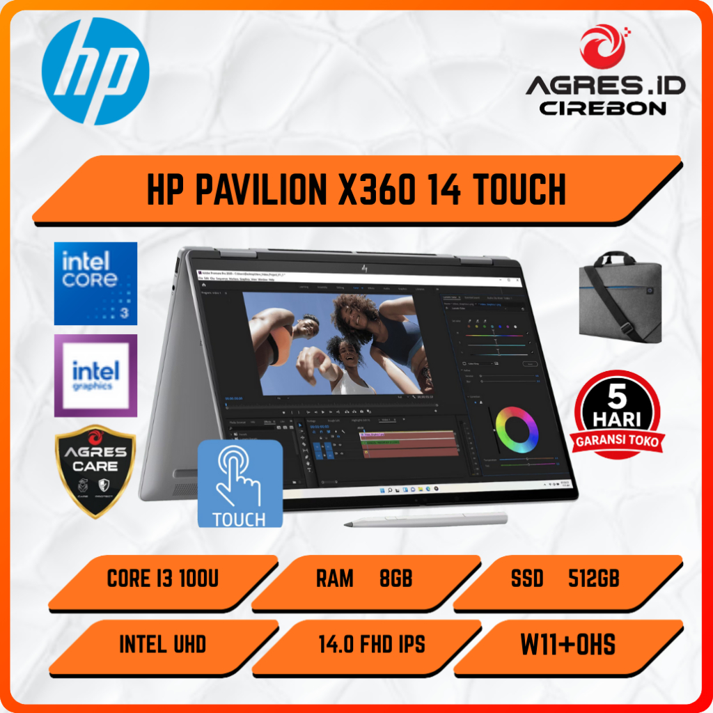 LAPTOP HP PAVILION X360 14 TOUCH CORE I3 100U 8GB 512GB W11+OHS 14.0FHD IPS BLIT PEN