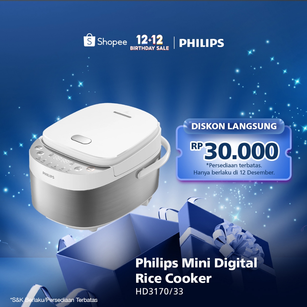 Philips Mini Digital Rice Cooker / Magicom HD3170/33 0.85 L, Penanak Nasi, Inner Pot Anti Lengket - 