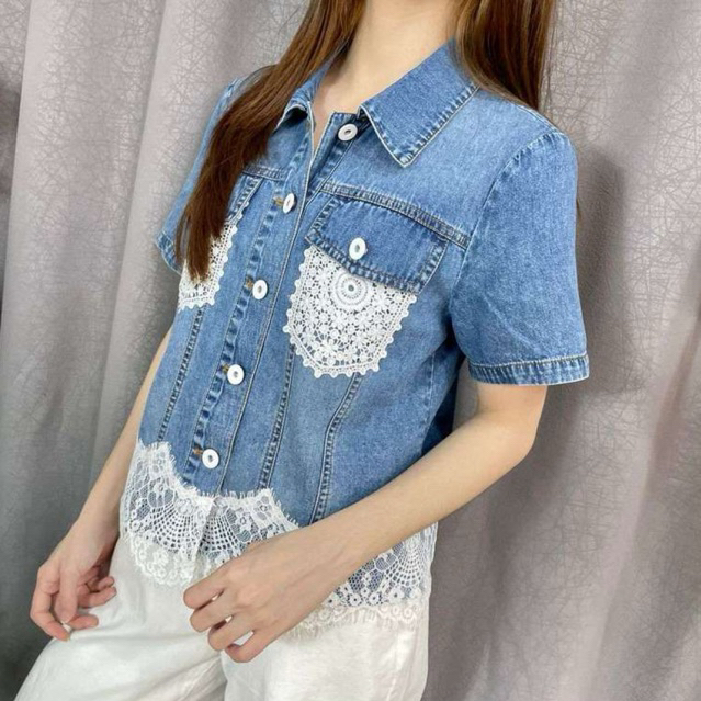 430857 | ATASAN KEMEJA DENIM LACE BRUKAT PREMIUM NO STRETCH LENGAN PENDEK