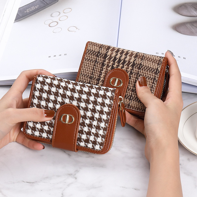 JOINSHOP Dompet Wanita Import Motif Square / Houndstooth Wallet Card / Dompet Houndstooth Lipat / Do