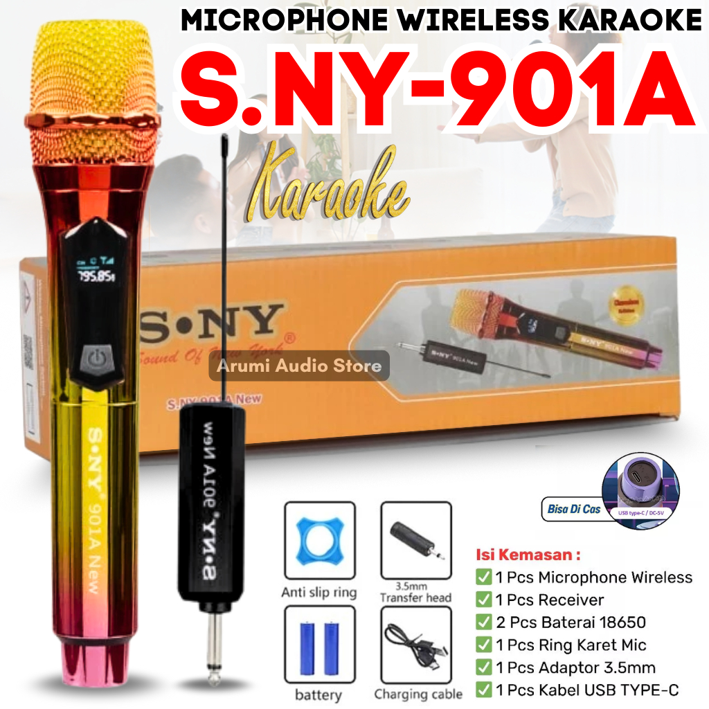 Microphone Wireless S.NY-901A Digital Display Profesional Mikrofon Karaoke Tanpa Kabel | Mic Singel 