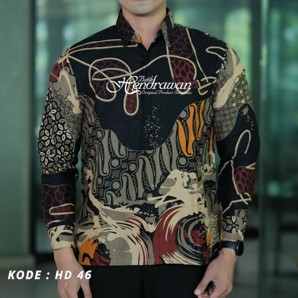 Batik Hendrawan Kemeja Batik Pria Solo Modern Lengan Panjang Lapis Furing Bahan Katun Premium HD 46
