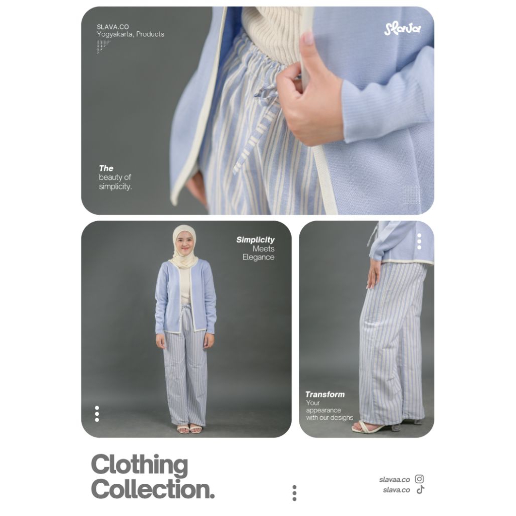 Celana Panjang Wanita - Motif Garis Biru - Celana kulot - Everyday Pants