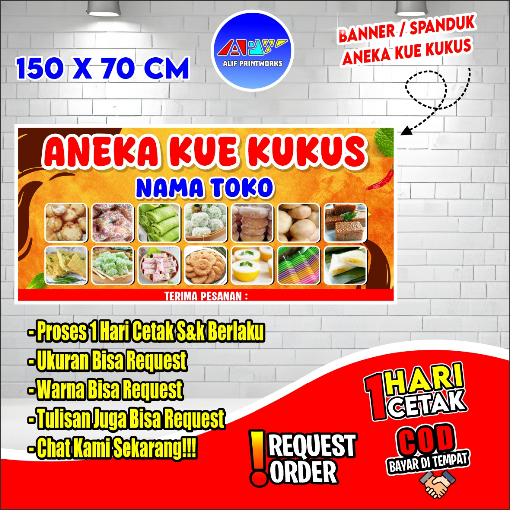 SPANDUK BANNER ANEKA KUE KUKUS UKURAN 150X70 CM / SPANDUK BANNER ANEKA KUE KUKUS UKURAN 150X70 CM