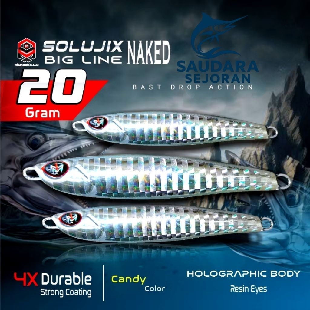 Micro jig 20gram SJ1 MONGKARO DOLUJIX NAKED Hologram silver, umpan pancing laut 20gram mikro jig