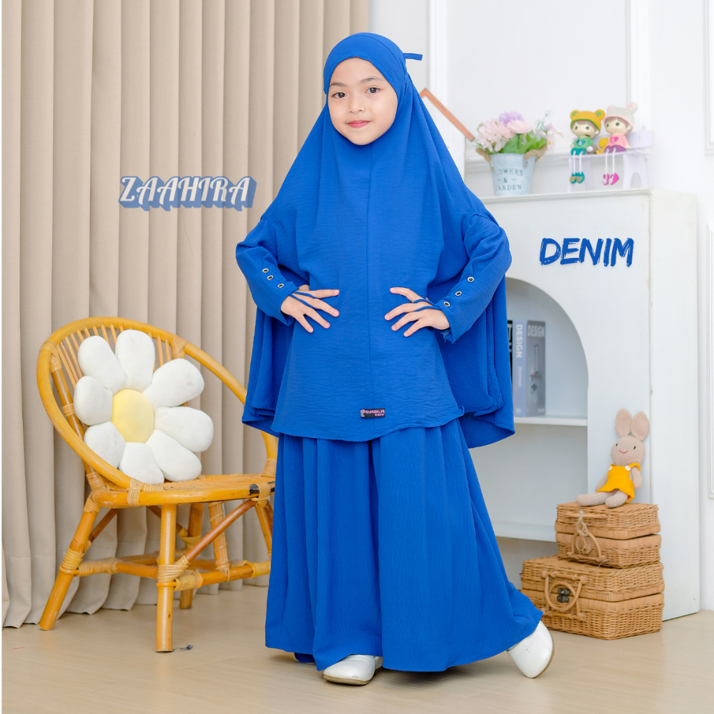 Zaahira Set Gamis Anak Perempuan Baju Syar'I Abaya French Hijab Cadar Khimar Yasmin Lokal 1-12 Tahun