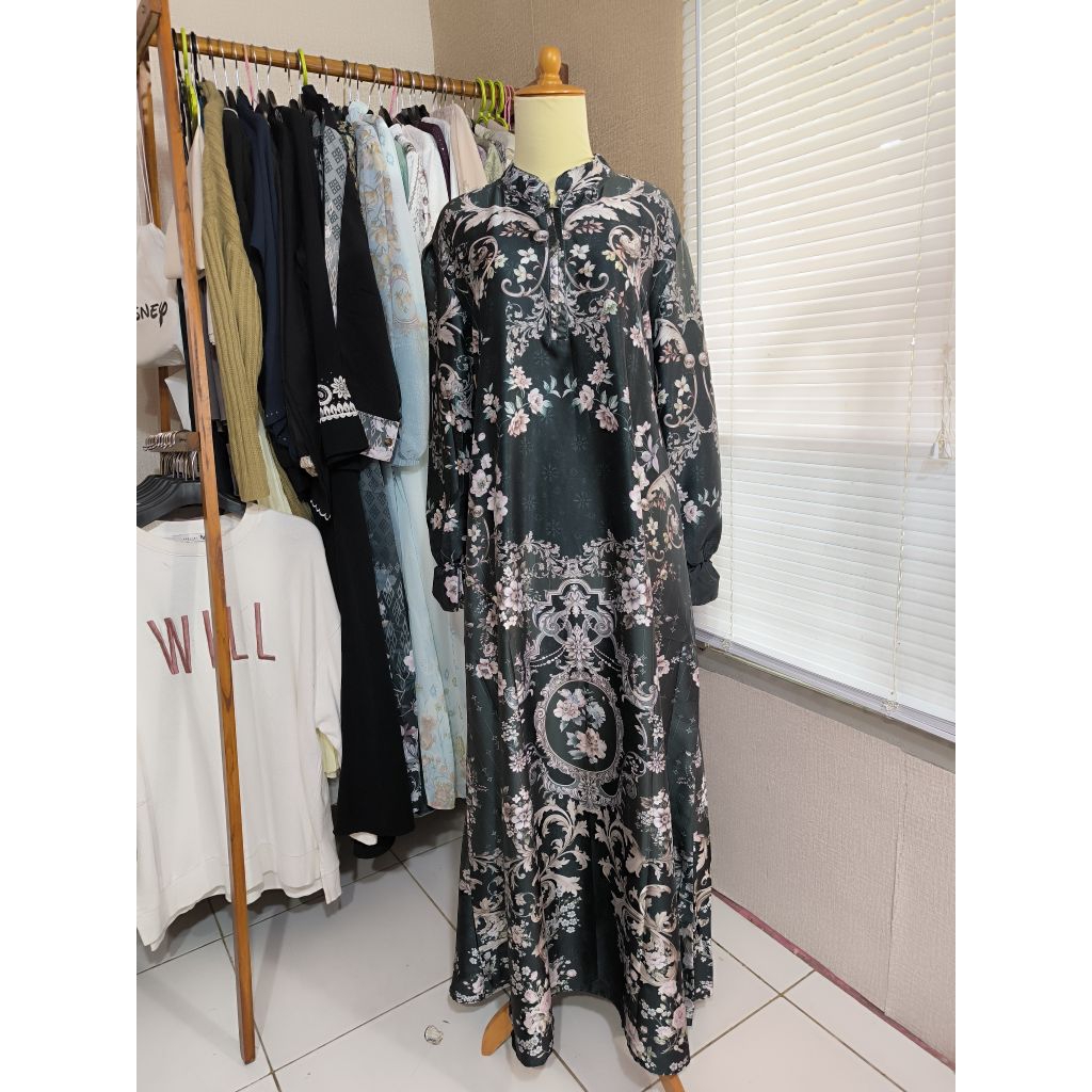 Gamis satin dress satin gamis hitam gamis printing