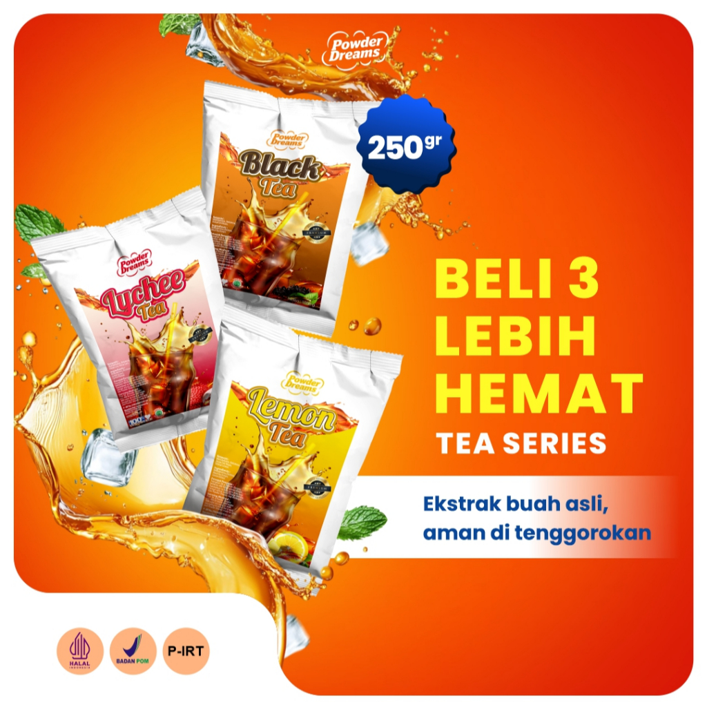 Powder Dreams - Paket Usaha Bubuk Minuman Teh Series 3 pcs 250 gr + BONUS RESEP