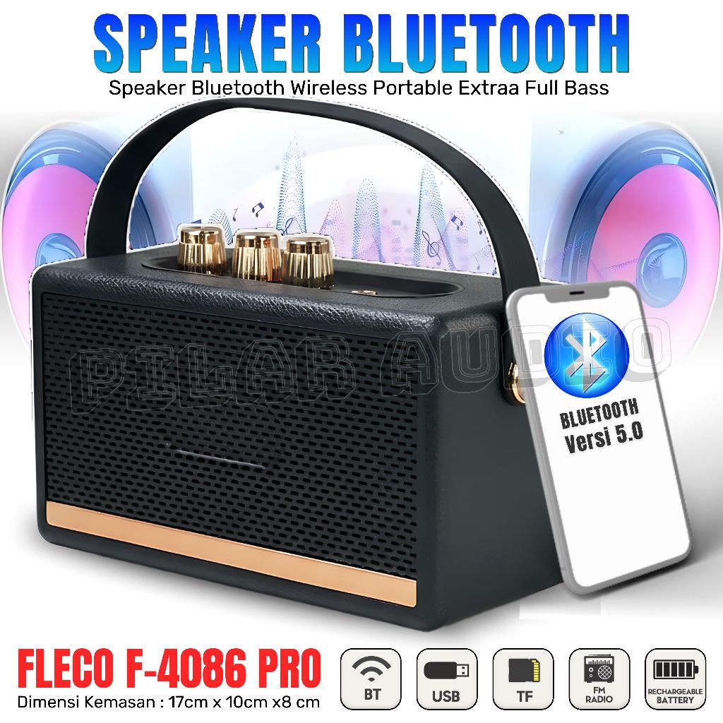 SPEAKER BLUETOOTH FLECO F-4086 PRO Full Bass - Speaker Wireless Portable BT/TF Card/USB/FM Radio