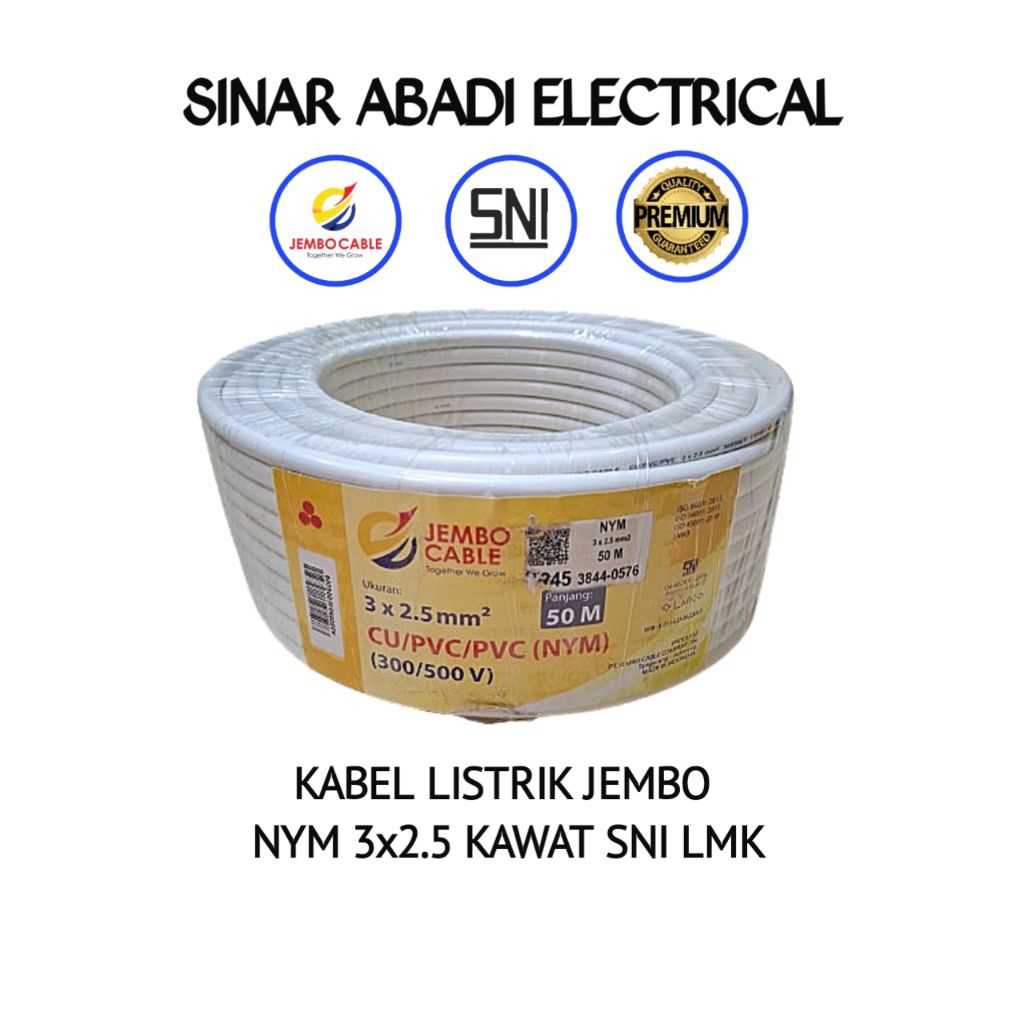 JEMBO Kabel Listrik NYM 3x2.5 3x2,5 Kawat Tembaga SNI LMK - 50 Meter