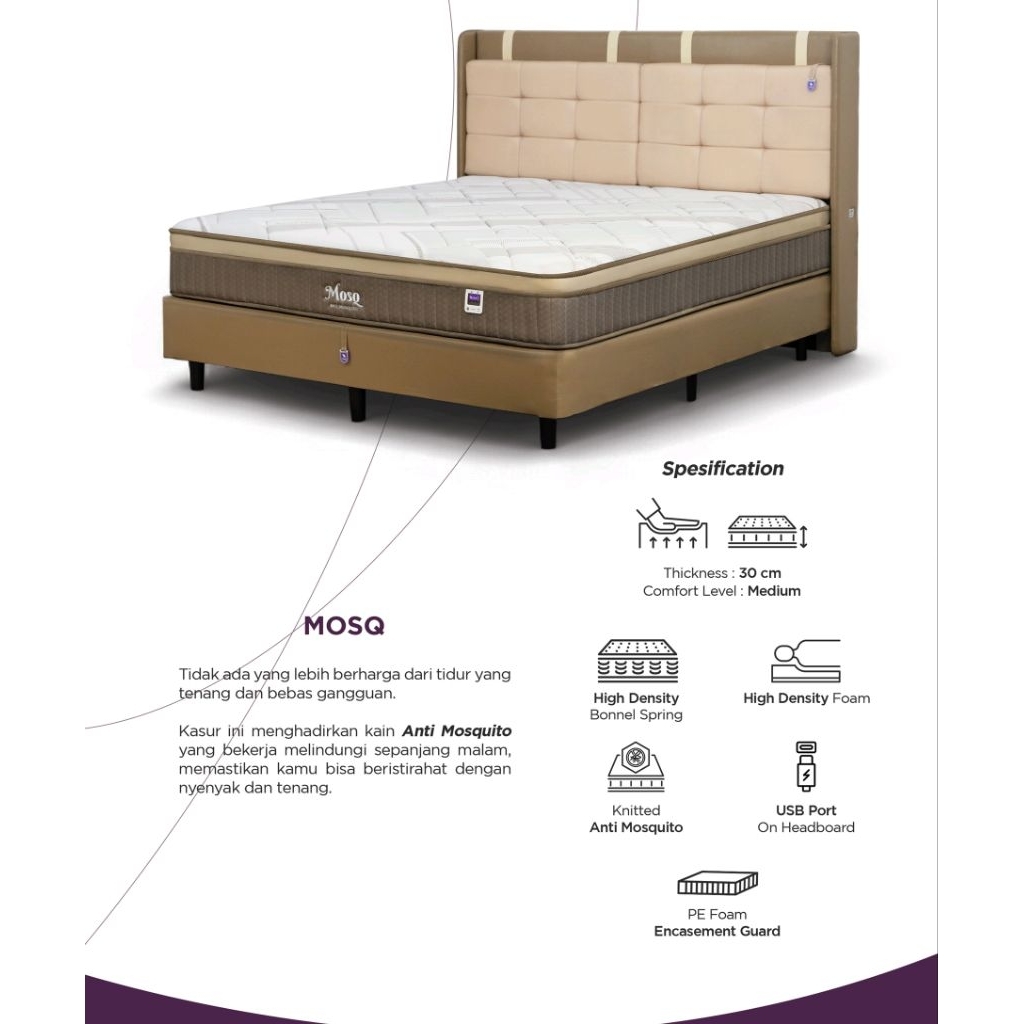 SPRINGBED MERK ANGEL TYPE MOSQ tebal kasur 30cm UKURAN 100,120,160,180 X 200CM , SET , HANYA KEPALA 