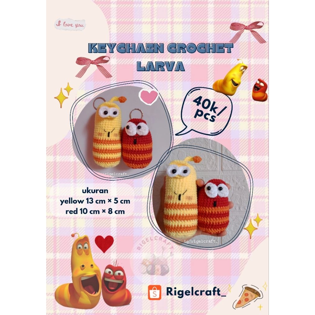 gantungan kunci crochet larva cute, gunci larva, larva aesthetic, gantungan kunci tas larva, boneka 