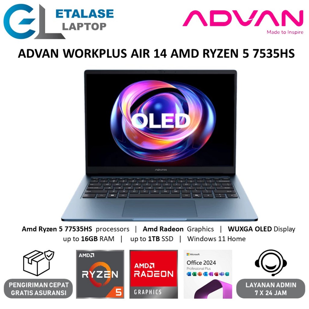 Advan Workplus AIR AMD Ryzen 5 7535HS AMD RADEON 660M 16GB 1TB 14'' OLED Wuxga Windows 11