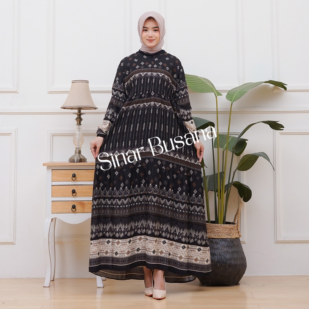 Dress gamis panjang bahan adem rayon premium motif etnik