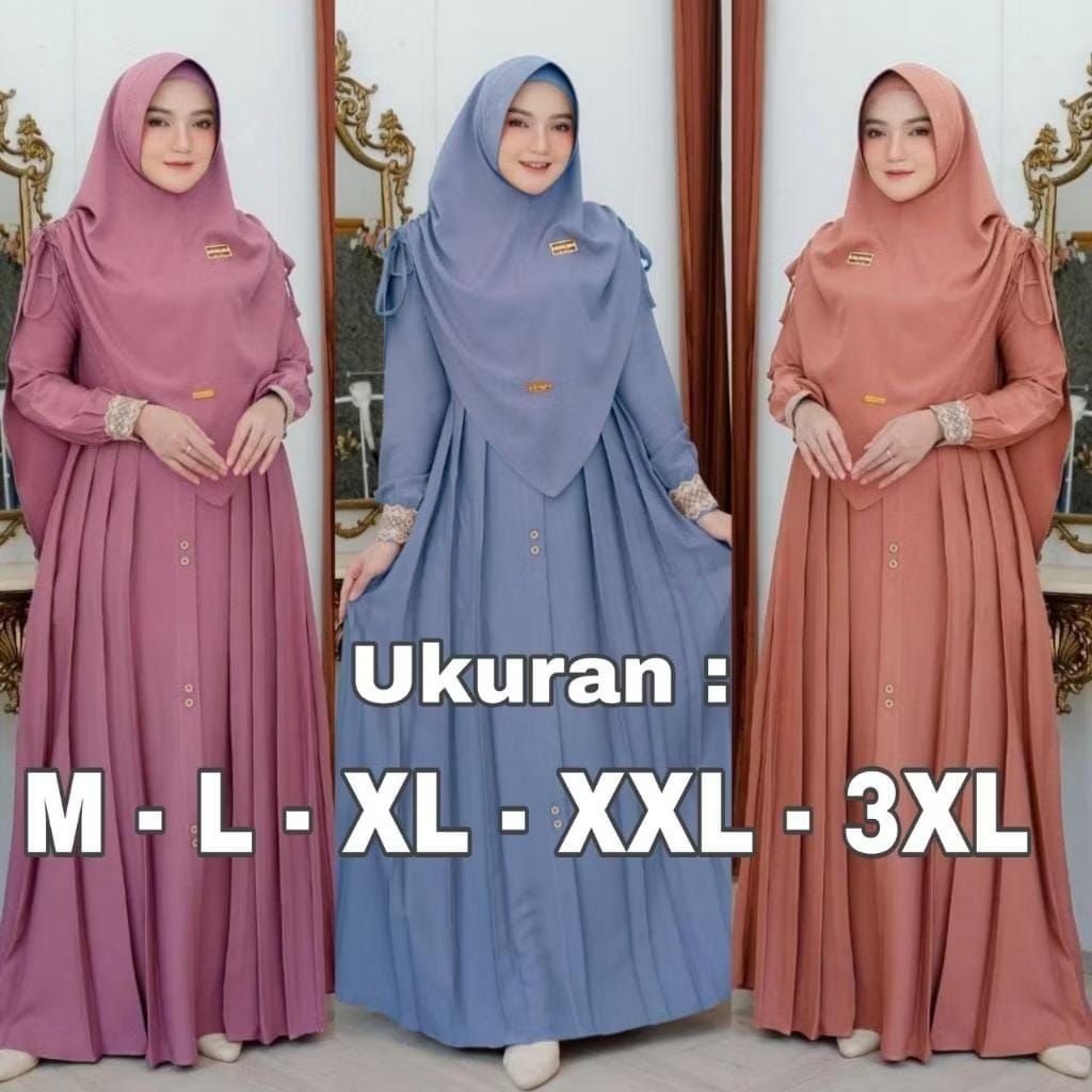 Set baju muslim/Gamis set hijab crinkle airflow premium/gamis wanita/pakaian muslim wanita ukuran ju
