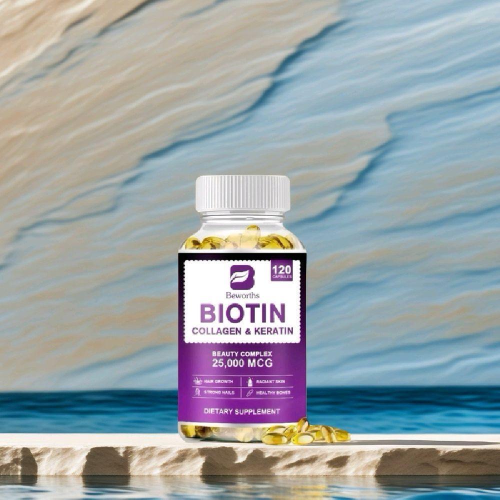 BEWORTHS 120PCS Suplemen Biotin & Kolagen dengan Keratin untuk Kuku dan Rambut - Kapsul Multivitamin