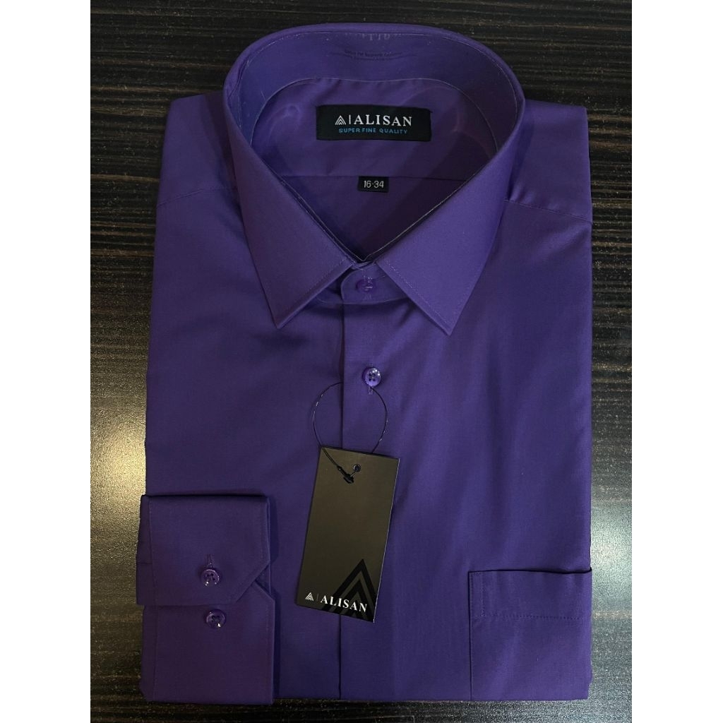 Kemeja Alisan Polos Lengan Panjang Ungu Tua