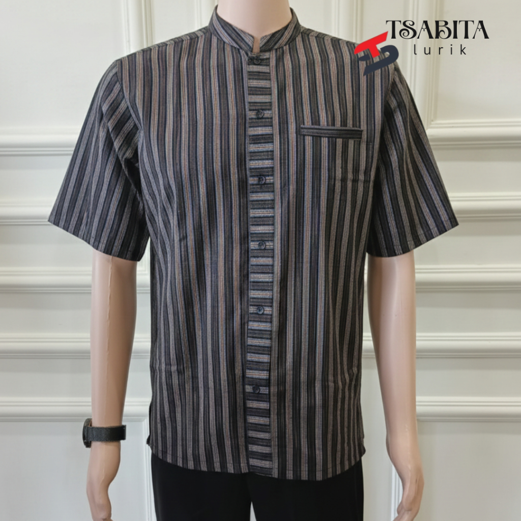 TSABITA Kemeja Lurik Pria Lengan Pendek Kemeja Koko Lurik Modern